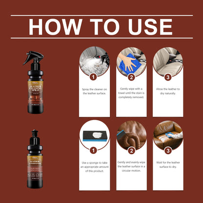 Leather Cleaner And Conditioner Kit Deep Spray Nourishing Cream Set for Softness Shine with Cracking Prevention Includes Sponge
