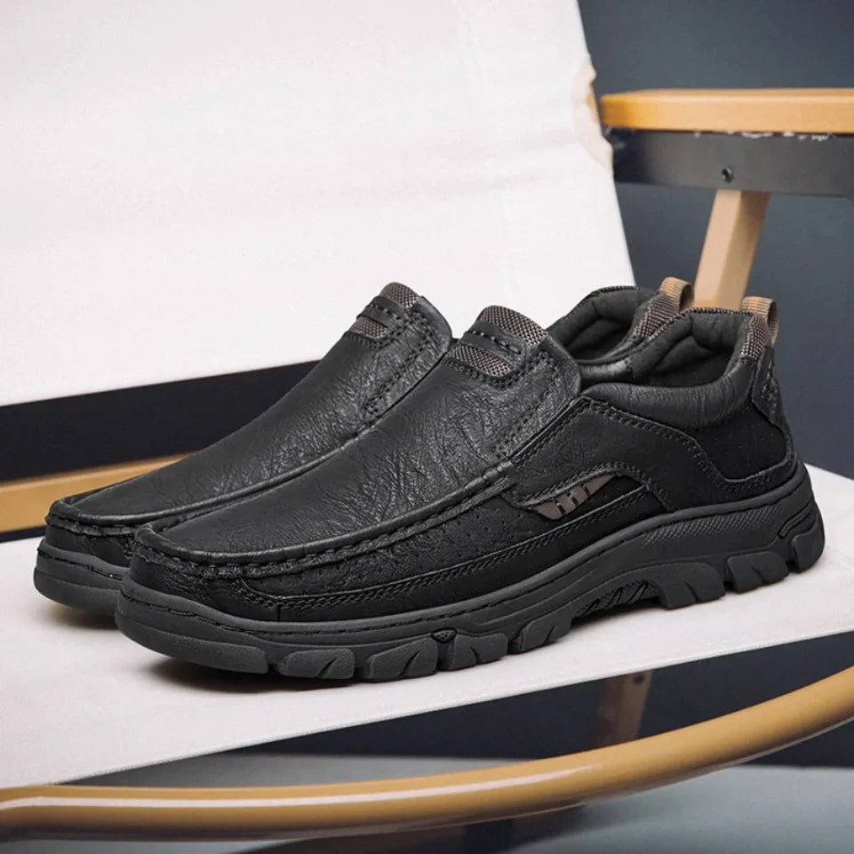 Men's Slip-On Casual Leather Shoes 2026 Wear-Resistant Anti-Skid Round Toe Loafers Thick Bottom Dress Footwear chaussure hommes