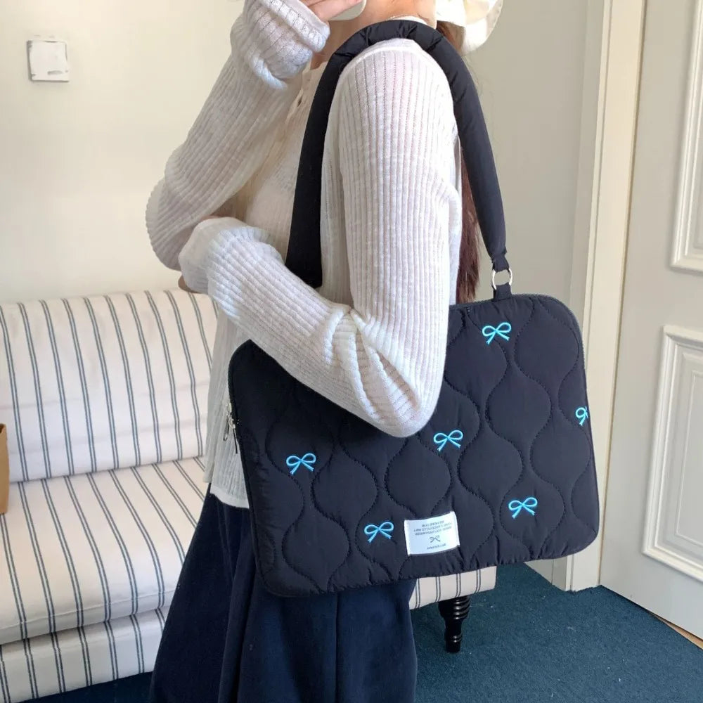 New 13-15.6inch Laptop Shoulder Bag Large Capacity Shockproof Tablet Sleeve Case Multifunctional Bowknot Laptop Handbag