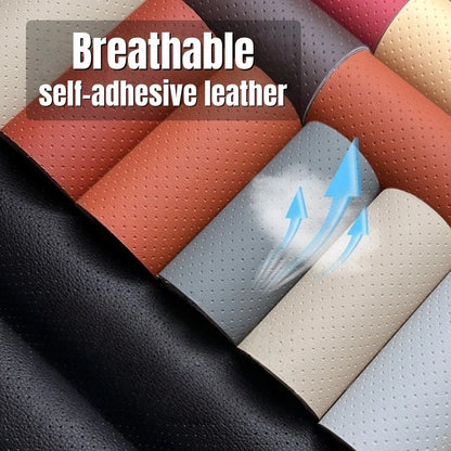 Self-Adhesive Perforated Leather Repair Patch, 0.8mm Thick Breathable Faux Leather Sheets for Car Seat Sofa Furniture Repair