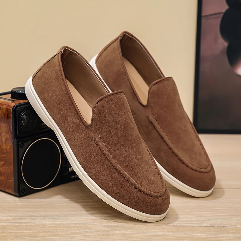 Men's Suede Leather Comfort Loafers, Flat Casual Slip-on Shoes, Fashion Suede Flats, Classic Round Toe Soft Leather Loafers 2026