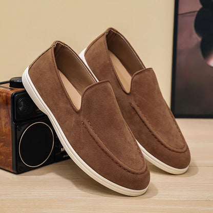 Men's Suede Leather Comfort Loafers, Flat Casual Slip-on Shoes, Fashion Suede Flats, Classic Round Toe Soft Leather Loafers 2026