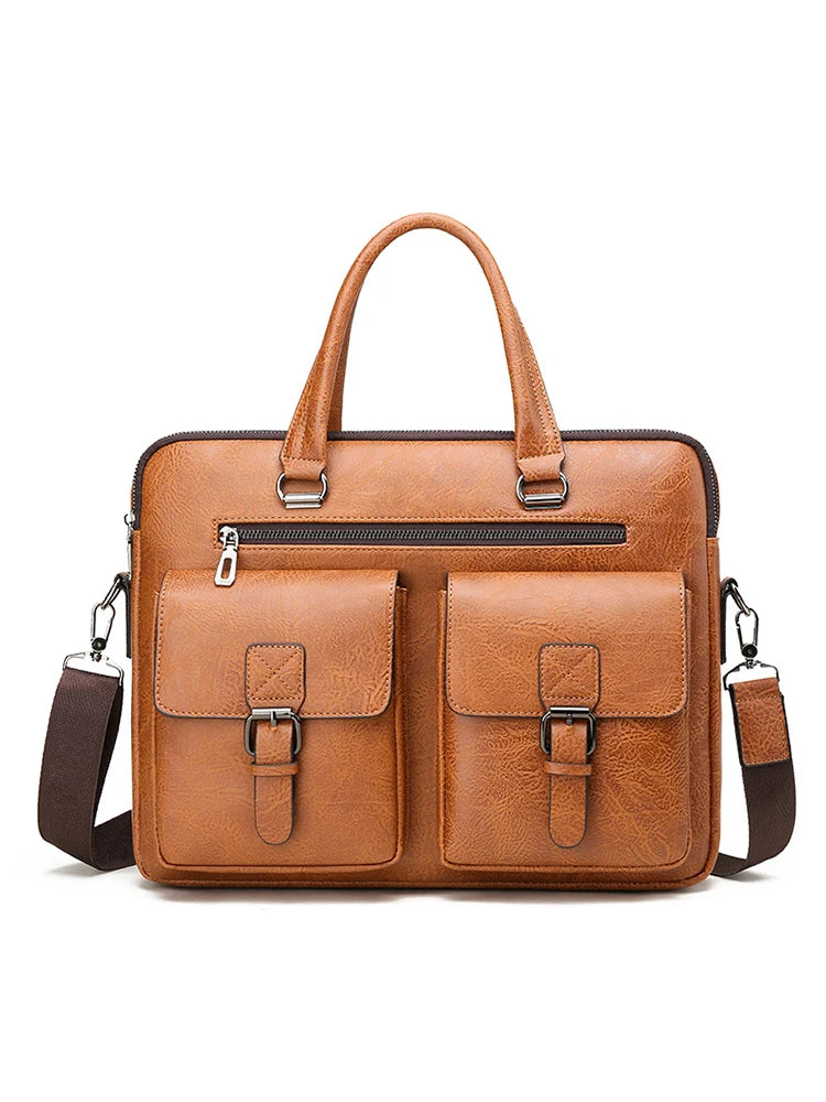 Luxury Brand Man Business Briefcase Bag PU Leather Messenger Shoulder Bag Men Office Lunch Bags For Laptop A4 File Male Handbags