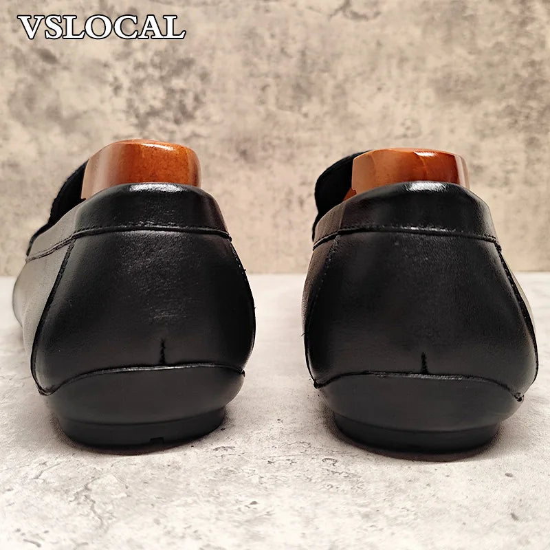 Luxury Men Leather Shoes Black White Horsebit Loafers Slip on Formal Men Dress Shoes Wedding Office Casual Shoes For Men