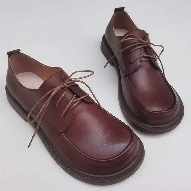 Genuine Leather Wide Toe Men's Women's British Style Lace-up Shoes Business Casual Work Shoes Cowhide
