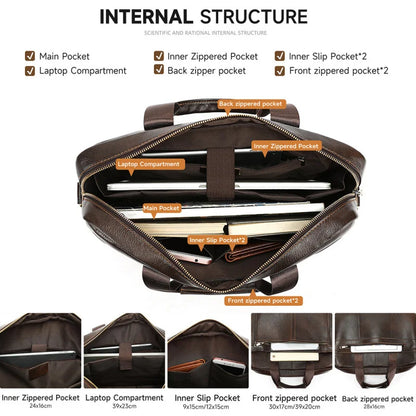 Men's Fashionable Genuine Leather Business Briefcase with Large Capacity151-inch laptop handbag made of top-grade cowhide