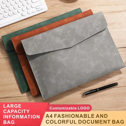 Business Company Office Leather Document Bag, Material Storage Multi-functional A4 Hasp File Bag, Simple Waterproof Laptop Bag