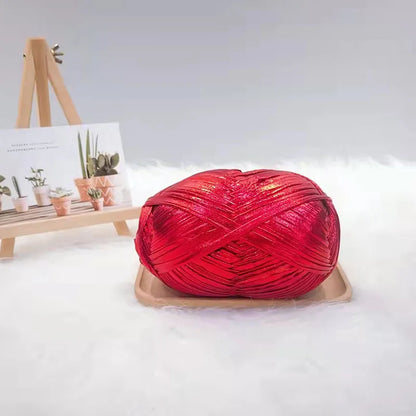 200g  Advanced customized metal texture strip thread handmade DIY woven bag material luminous bright leather material