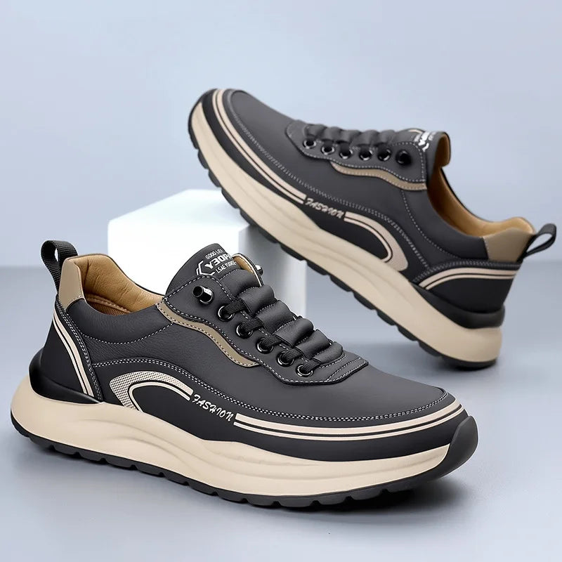 Men's Leather Shoes Soft Thick Sole Lightweight Anti-slip Casual Board Shoes Male PU Surface Waterproof Simple Sneakers