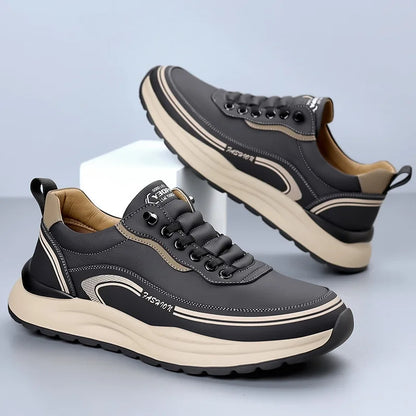 Men's Leather Shoes Soft Thick Sole Lightweight Anti-slip Casual Board Shoes Male PU Surface Waterproof Simple Sneakers