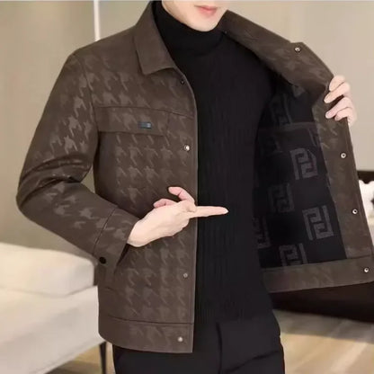 New Fashion Men Houndstooth Leather Jackets Male Spring Autumn Slim Casual Leather Coats Good Quality Man Leather Jackets 5XL