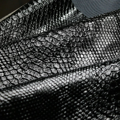 Snake Skin Pattern Matte Three-dimensional Heavy Texture PU Black Leather Textile Fabric Coat Clothing Designer Fabric