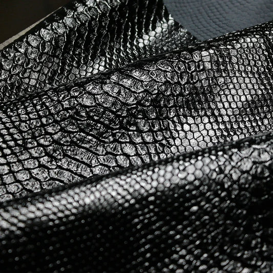 Snake Skin Pattern Matte Three-dimensional Heavy Texture PU Black Leather Textile Fabric Coat Clothing Designer Fabric