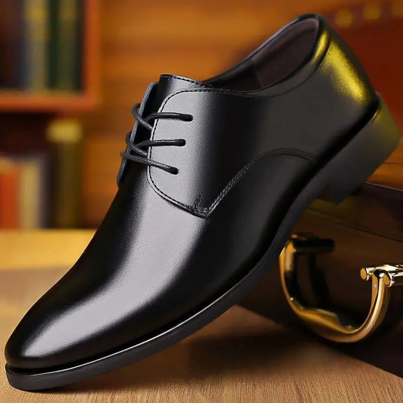 Men Pu Leather Shoes British Business Formal Leather Shoes Trendy Soft Lace-up Shoes Non-slip Comfort Male Daily Office Footwear