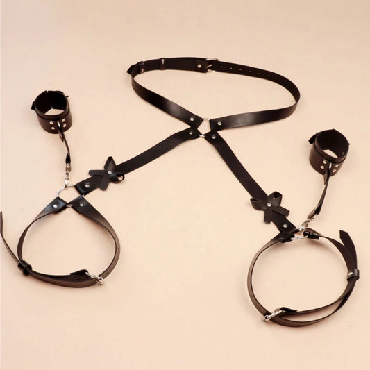 Women PU Leather Leg Harness Decoration Fashion Punk Waist to Leg Belt Caged Thigh Garter Belt Straps Goth Clothing Accessories