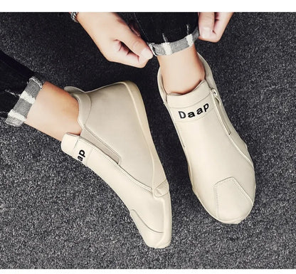 Men's Leather Shoes Ankle Boots Casual Leather Loafers Zipper Comfortable Formal Flat Solid Color White Shoes Driving Moccasins