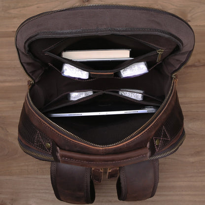 Leather Backpack Men's Backpack Top Layer Cowhide Computer Bag Large Capacity Hiking Bag Retro Travel Bag Fashion Schoolbag