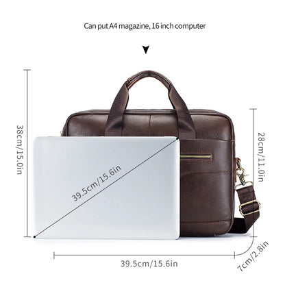 Men's Genuine Leather Luxury Briefcase 15.6 Inch Laptop Bag Business Office Handbag Computer Bag