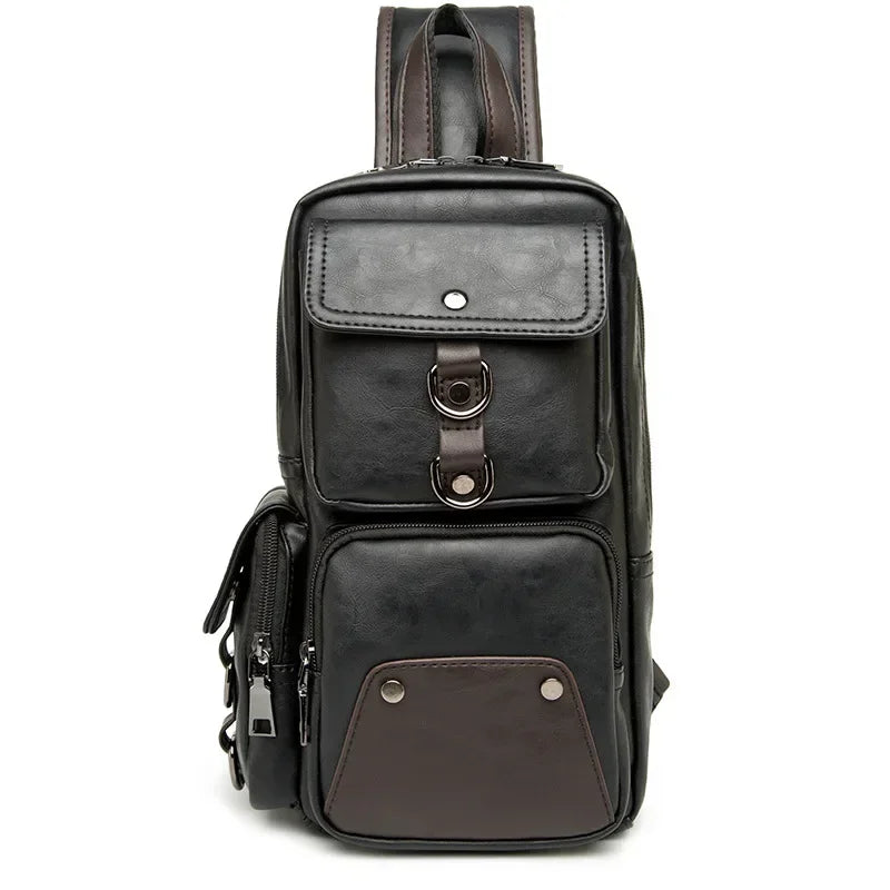 Leather Crossbody Bags for Men Messenger Chest Bag 2024 New Fashion Casual Bag Waterproof PU Single Shoulder Bags Vintage Luxury