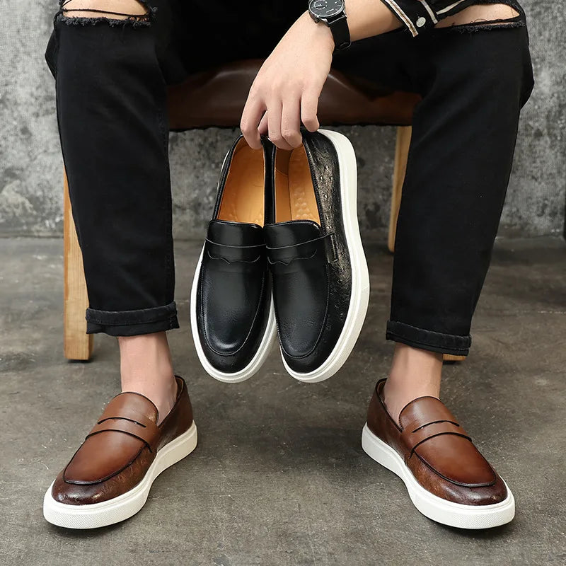 Casual Leather Shoes Men Summer Breathable British Style Loafers Men's New Business Men's Casual Designer Shoes Big Size 38-46