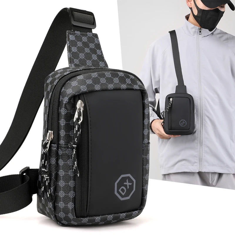 Casual Business Shoulder Bag for Men PU Leather Messenger Bag Wide Strap Crossbody Bags Plaid Designer Male Sling Bags