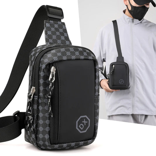 Casual Business Shoulder Bag for Men PU Leather Messenger Bag Wide Strap Crossbody Bags Plaid Designer Male Sling Bags
