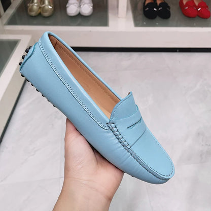 Ladies Spring Summer Genuine Leather Slip-On Shoes Soft Bottom Lightweight Comfortable Walking Flats Casual Office Footwear