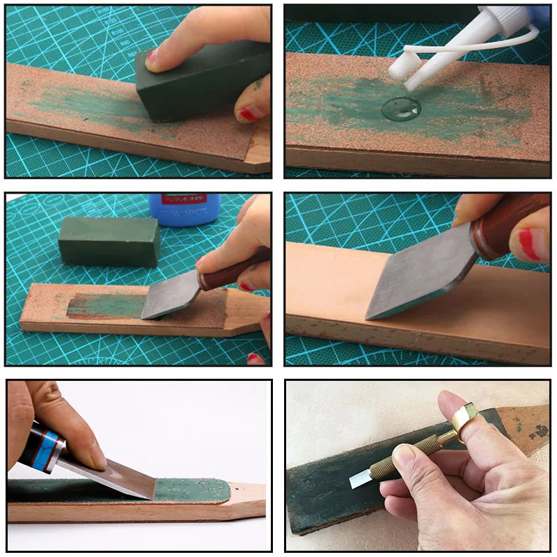 Sy Tools Sharpening Board Leather Craft Sharpener Wooden Handle Dual Sided DIY Leather Polishing Board Tool No Polishing Paste