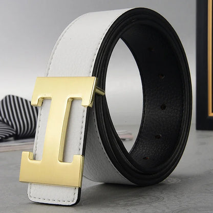 2025 New Casual Men's Belt High Quality Designer Genuine Second Cow Leather Belts Strap Male Metal Smooth Buckle Fashion