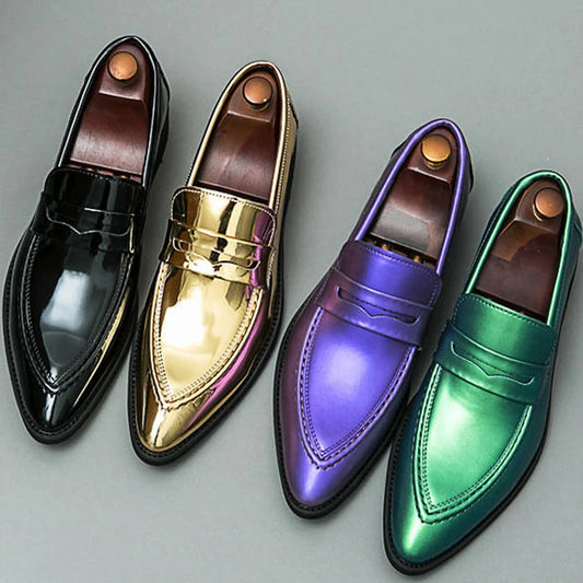 Wedding Leather Shoes For Men Classic Casual Business Shoes Male Green Loafers Social Party Purple Leather Oxford Shoes Man