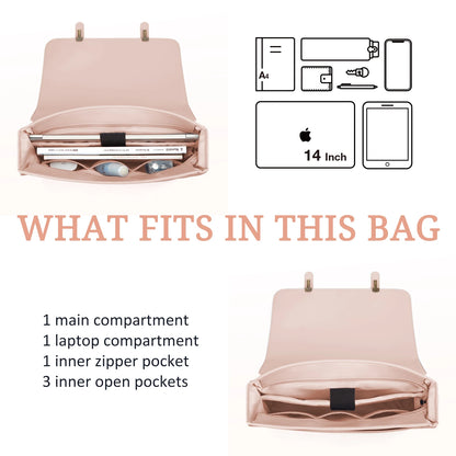 Genuine Leather Shoulder Bag Women's Messenger Bag PU Leather 14 Inch Laptop Bag Briefcase Suitable for University Business