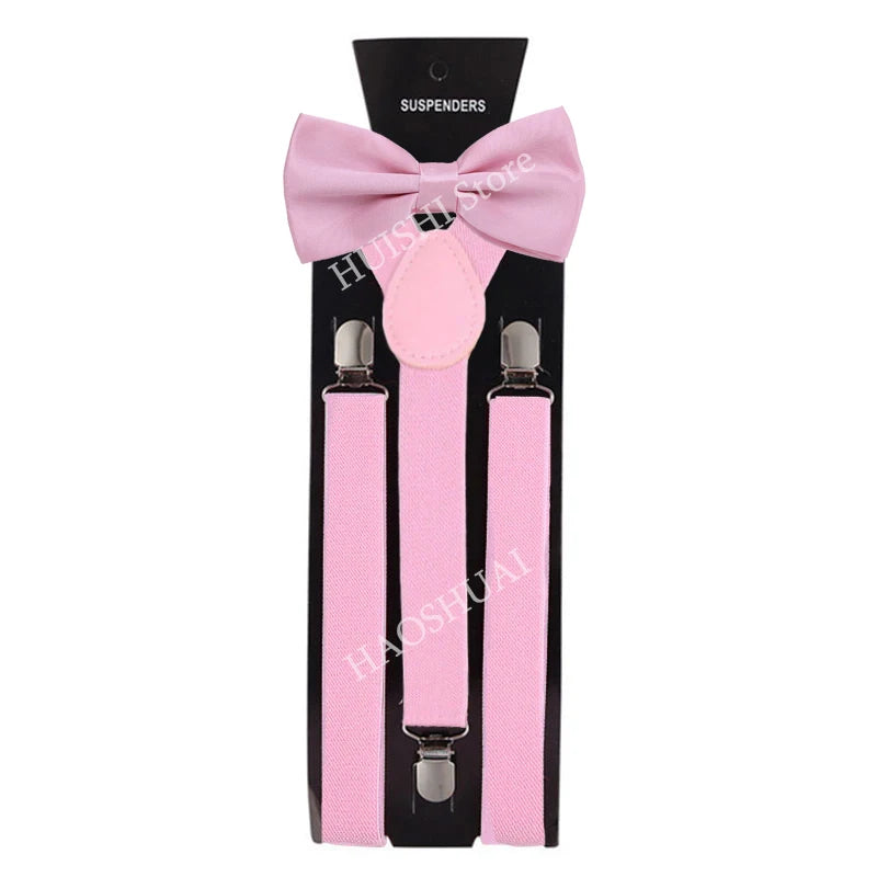 Suspenders Man Bowtie Solid Color Elastic PU Leather Suspenders For Man Belt Adjustable Straps For Wedding Bow Tie Accessories