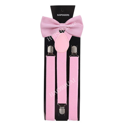 Suspenders Man Bowtie Solid Color Elastic PU Leather Suspenders For Man Belt Adjustable Straps For Wedding Bow Tie Accessories