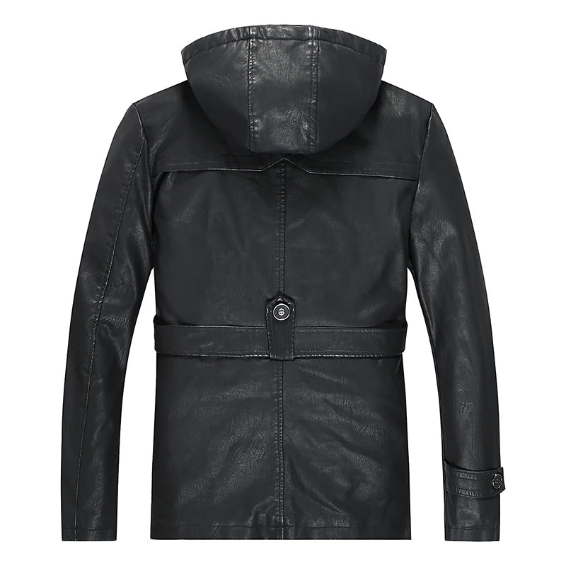 Leather Jackets Outwear Brand Clothing Men's Leather Jackets Winter New Thick Mens Fashion Style Hooded Motorcycle PU Coats Male