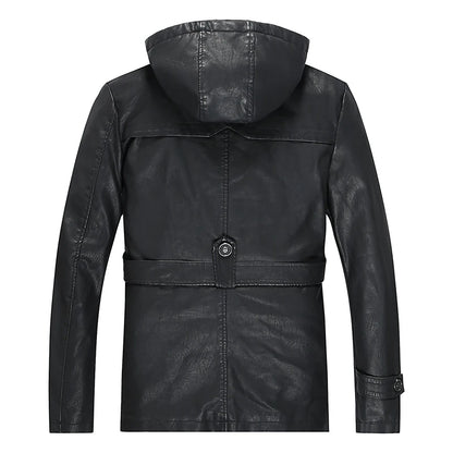 Leather Jackets Outwear Brand Clothing Men's Leather Jackets Winter New Thick Mens Fashion Style Hooded Motorcycle PU Coats Male