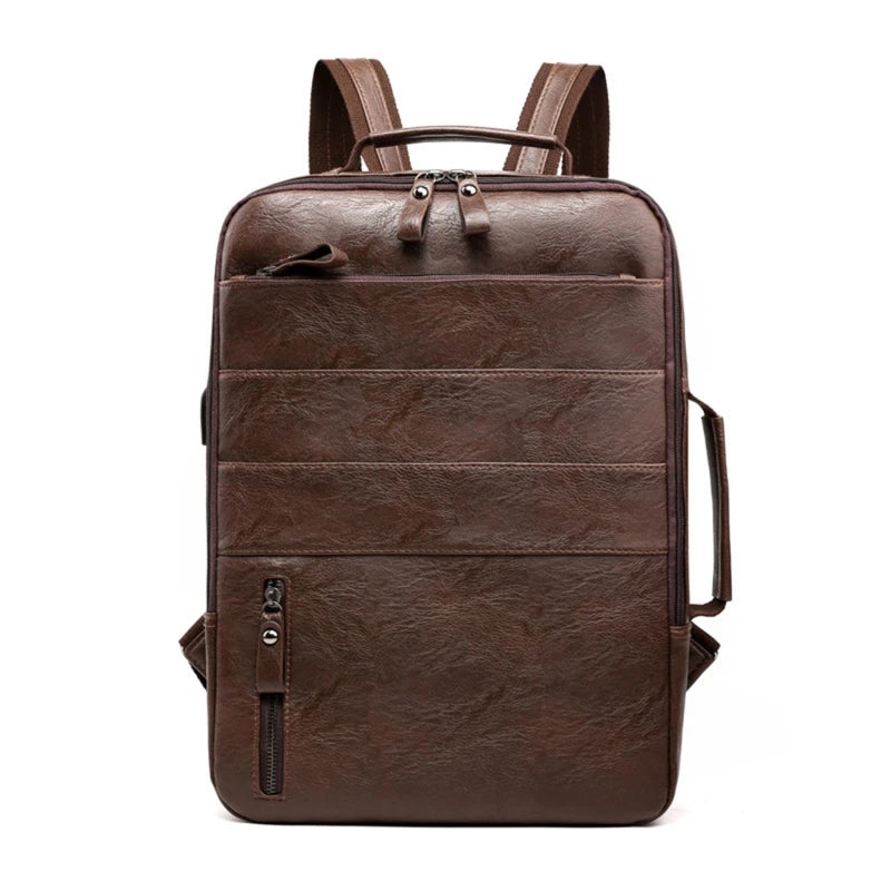 Business Backpacks For Men Waterproof PU Leather Laptop Bag Large Capacity USB Charging Rucksack Male Fashion Travel Bagpack sac