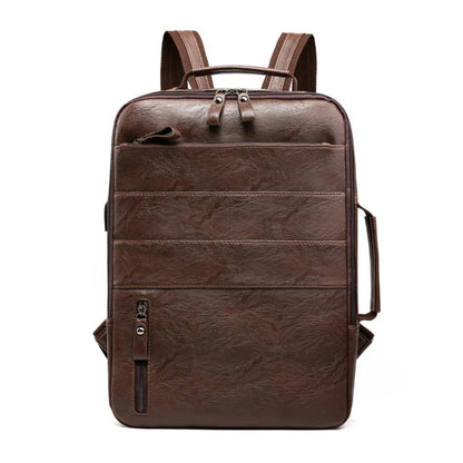 Business Backpacks For Men Waterproof PU Leather Laptop Bag Large Capacity USB Charging Rucksack Male Fashion Travel Bagpack sac