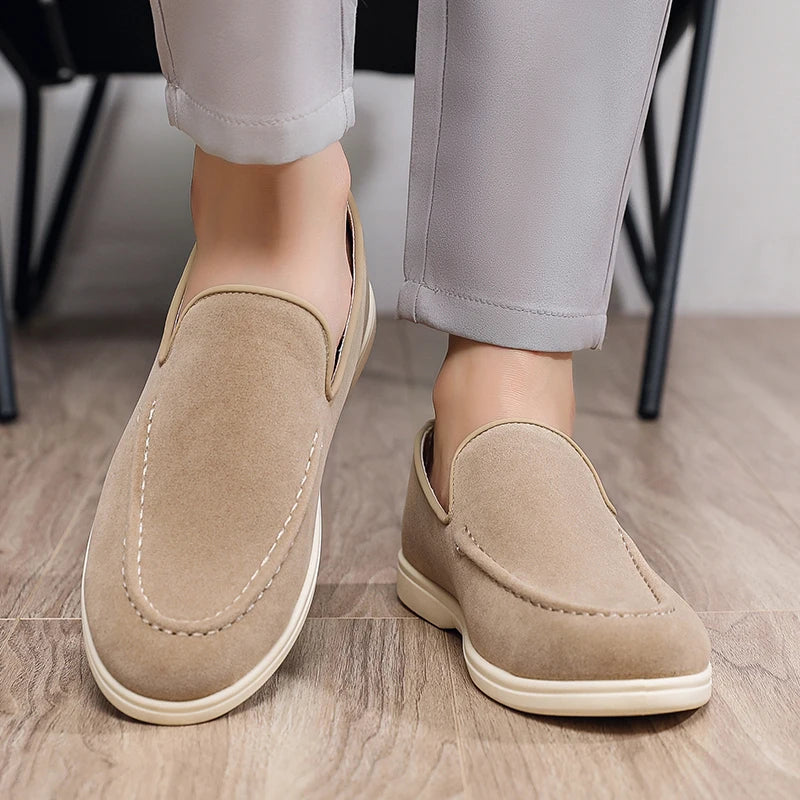 Men's Suede Leather Comfort Loafers, Flat Casual Slip-on Shoes, Fashion Suede Flats, Classic Round Toe Soft Leather Loafers 2026