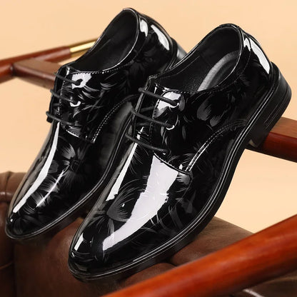 202 New Leather Shoes for Men Floral Pattern Men's Formal Shoes Luxury Business Oxford Male Office Wedding Flats Mocassin Homme