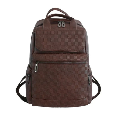 Fashion Plaid Men's Backpack Luxury Travel Backpacks Men Large Capacity Laptop Bags Soft Leather Backbags Student School Bag