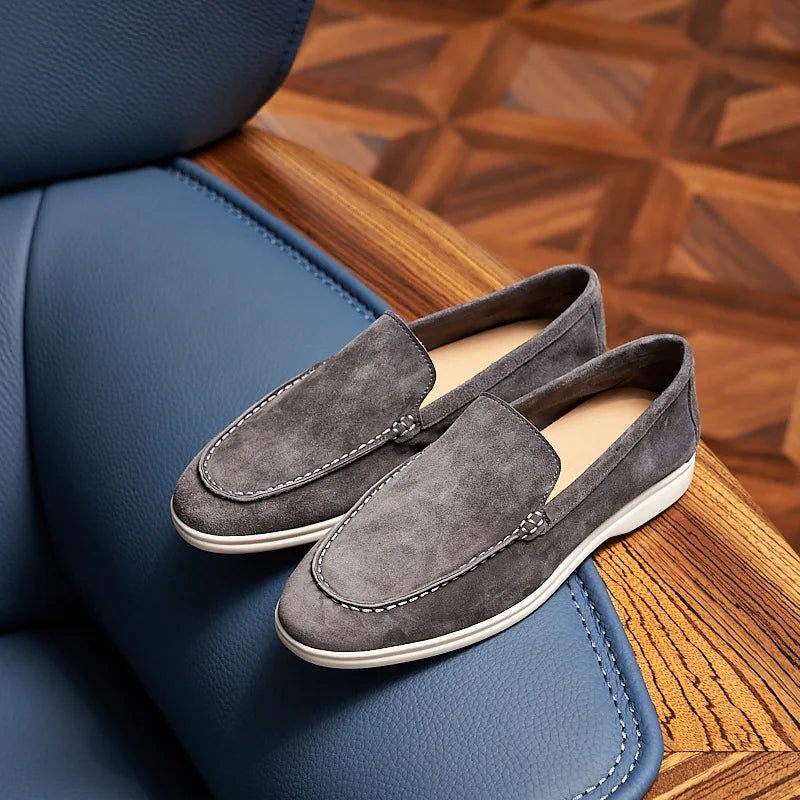 Genuine Leather Men's Slip-On Loafers Cow Suede Casual shoes Lightweight Daily Wear Outdoor Flat Shoes Comfortable Autumn