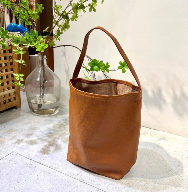 Genuine leather luxury women's bag large capacity commuting Tote bag high-quality  cowhide bucket bag one shoulder handbag