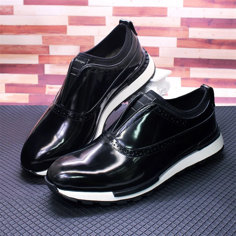 Men's Leather Shoes Comfortable Casual Men's Shoes Non-Slip Sole Glossy Sneakers Wedding High-End Occasion Dating Men's Shoes