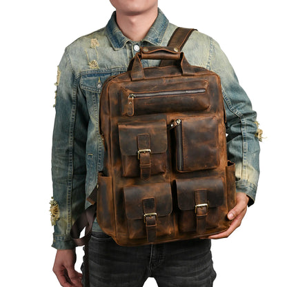 Men Original Leather Fashion Travel University College School Book Bag Designer Male Backpack Daypack Student Laptop Bag 1170