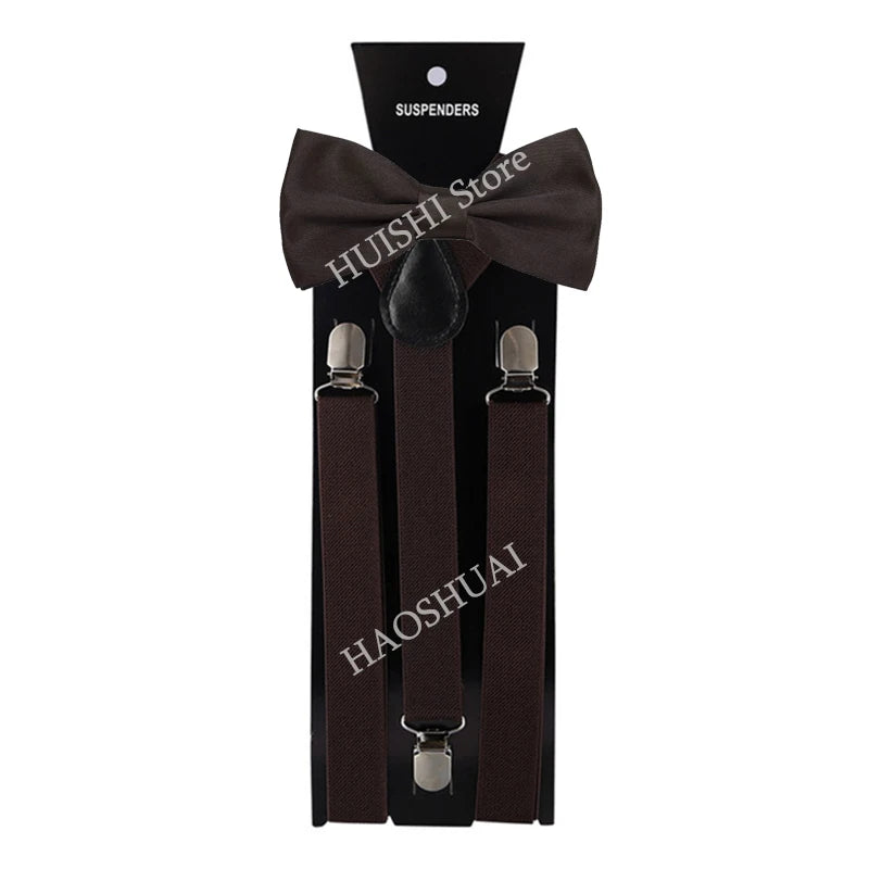 Suspenders Man Bowtie Solid Color Elastic PU Leather Suspenders For Man Belt Adjustable Straps For Wedding Bow Tie Accessories