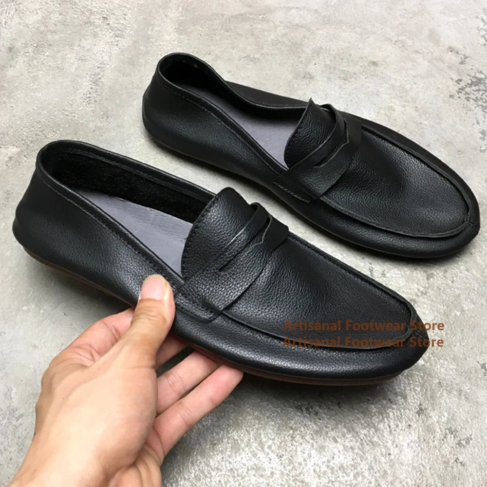 Flat Loafers Soft Leather Soft Sole Slip On Leather Casual Shoes for Men Breathable Comfortable Office Dress Shoes Men Shoes