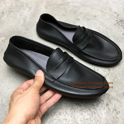 Flat Loafers Soft Leather Soft Sole Slip On Leather Casual Shoes for Men Breathable Comfortable Office Dress Shoes Men Shoes