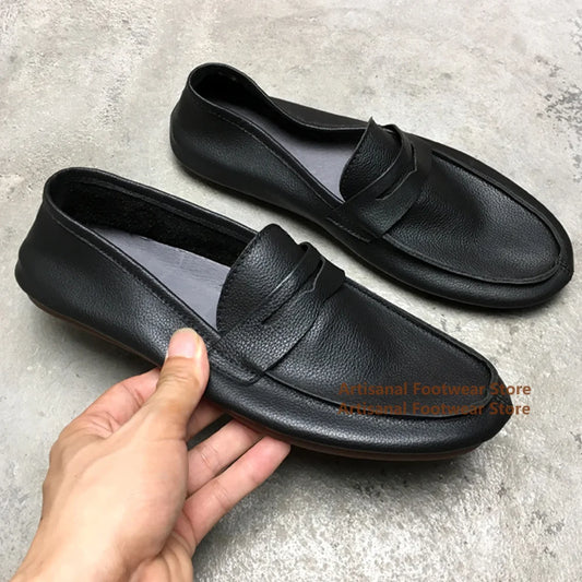 Flat Loafers Soft Leather Soft Sole Slip On Leather Casual Shoes for Men Breathable Comfortable Office Dress Shoes Men Shoes
