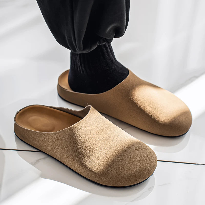 Leather Half Shoes for Men Mules Platform Backless Loafers Slippers Summer Open-back Casual Shoes Slides Sandal Slip On Flats
