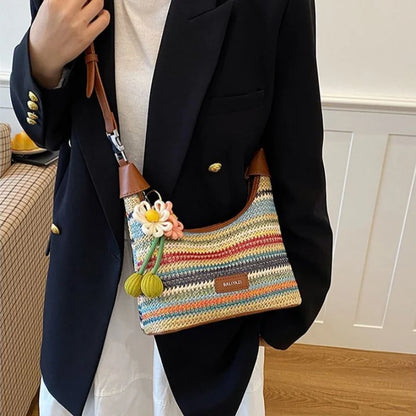 Colorful Knitted Handbag for Women: Beach Vacation, Summer, Breathable, Lightweight, Soft Durable Crossbody Bag